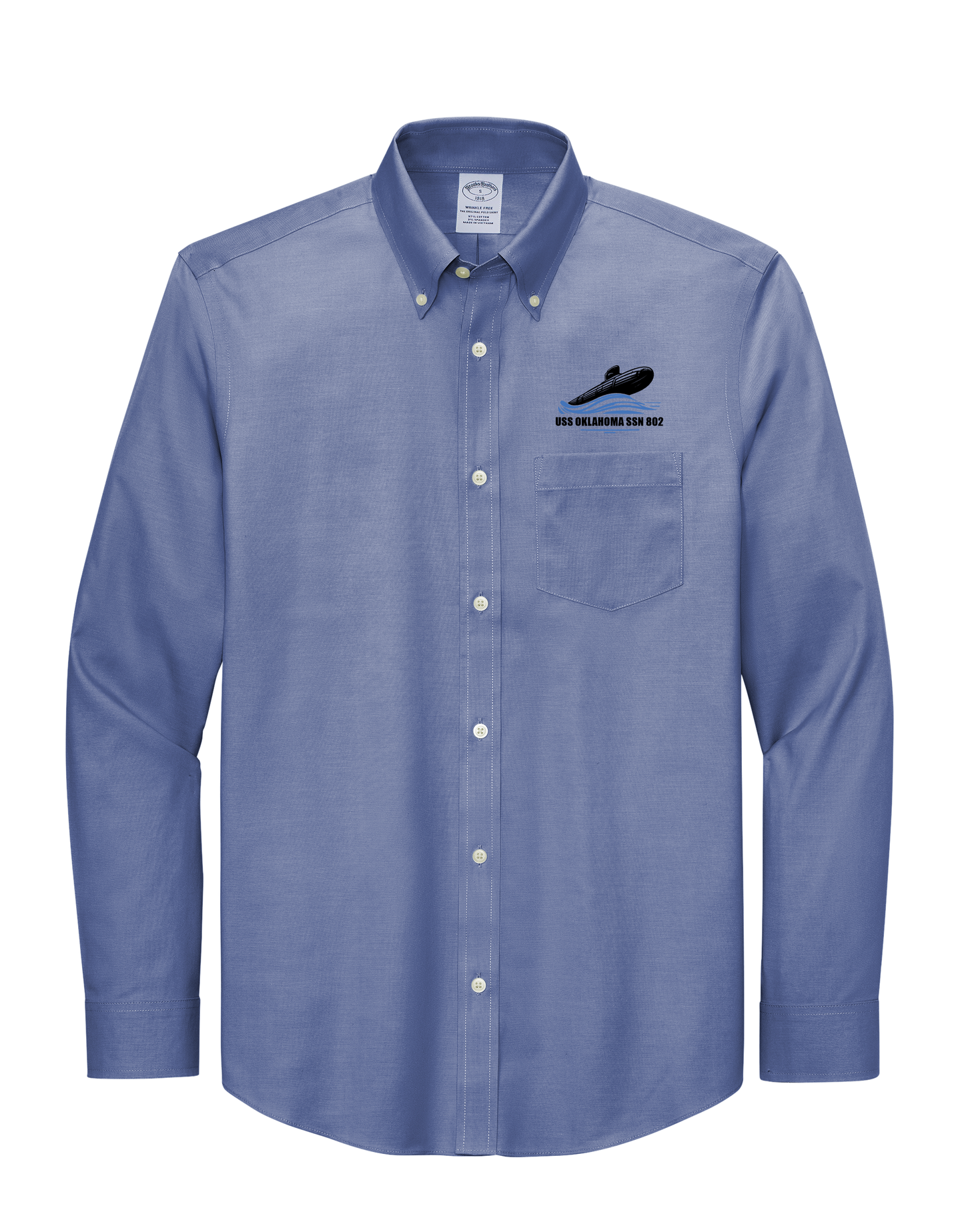 USS OKLAHOMA Men’s Brooks Brothers® Wrinkle-Free Stretch Pinpoint Shirt Submarine Logo(BB18000)