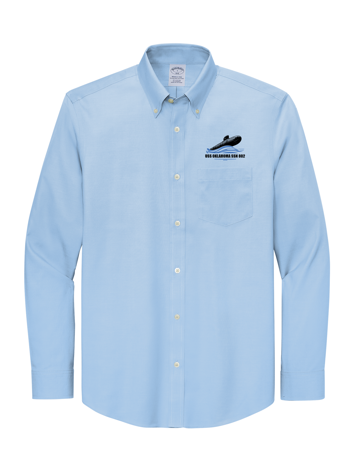 USS OKLAHOMA Men’s Brooks Brothers® Wrinkle-Free Stretch Pinpoint Shirt Submarine Logo(BB18000)