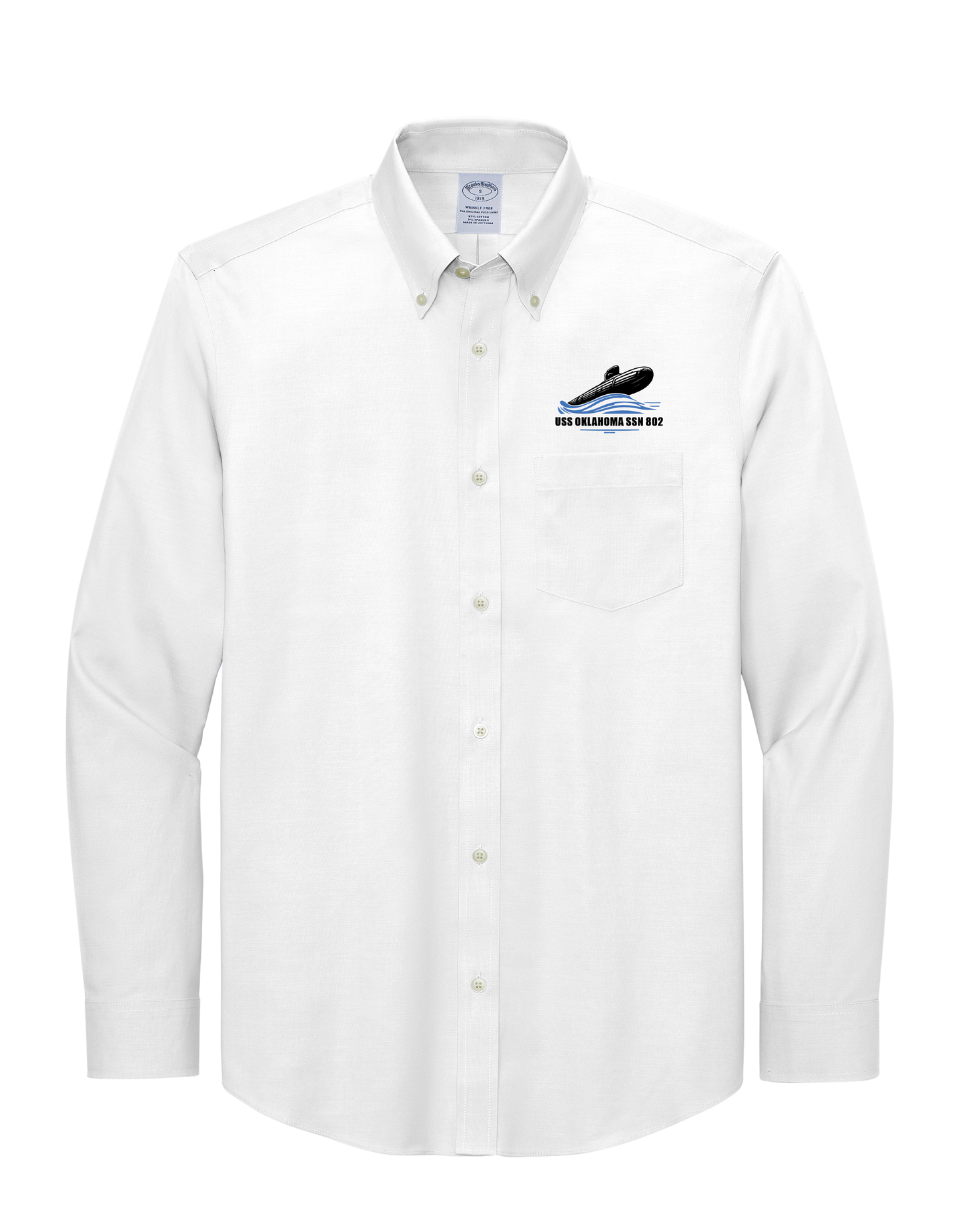 USS OKLAHOMA Men’s Brooks Brothers® Wrinkle-Free Stretch Pinpoint Shirt Submarine Logo(BB18000)